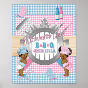 Poster Cartaz de Revelação de Gênero Rosa Azul Gingham Ba
