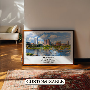 Poster Cartaz de Richmond Virgínia, Aquarela, Personaliza