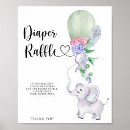 Poster Cartaz de rifa de fralda Balloon & Elephant