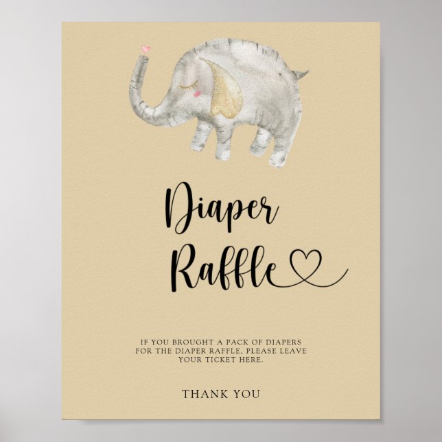 Poster cartaz de rifa de fralda de elefante de balão (Frente)