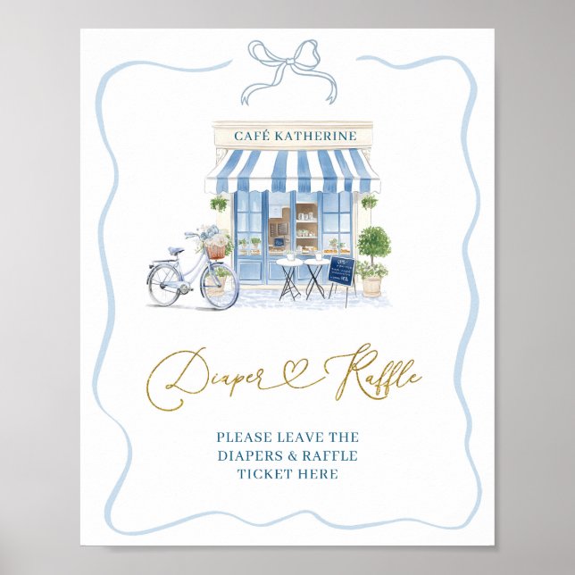 Poster Cartaz de rifa de fraldas francês café parisiense  (Frente)