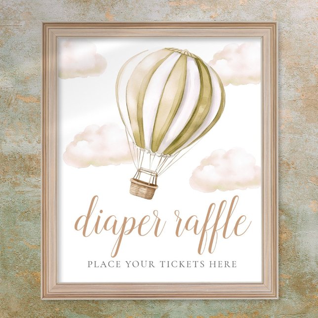 Poster Cartaz de rifa de fraldas para chá de bebê de balã (Hot Air Balloon Baby Shower Diaper Raffle Sign)