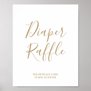 Poster Cartaz de Rifas de Fraldas com Caligrafia Dourada