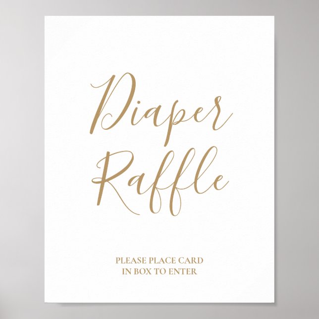 Poster Cartaz de Rifas de Fraldas com Caligrafia Dourada (Frente)