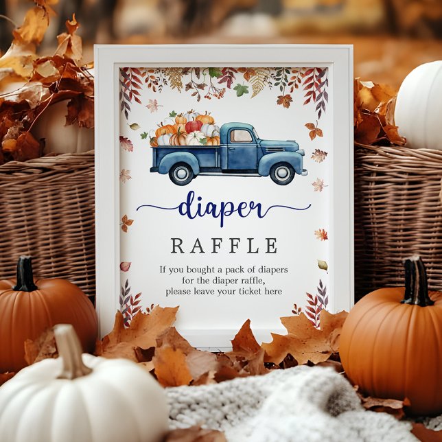 Poster Cartaz de Rifas de Fraldas para Chá de Bebê Little (Little Pumpkin Baby Shower Diaper Raffle Sign)