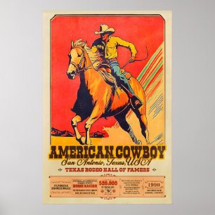 Poster Cartaz de Rodeio de Cowboy Americano Texas Hall of