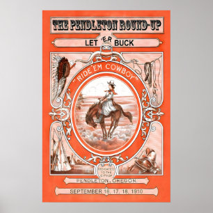 Poster Cartaz de Rodeio de Cowgirl Antiga Pendleton Weste