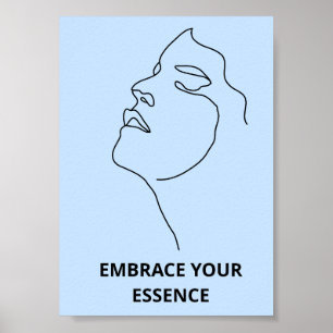 Poster Cartaz de rosto de mulher em arte linear azul sere