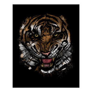 Póster Cartaz de Rosto de Tigre Feroz Predador da Selva S