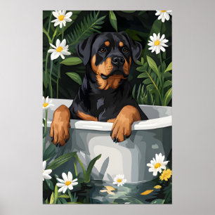Poster Cartaz de Rottweiler na Banheira, Cartaz Engraçado