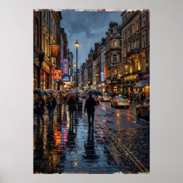 Poster Cartaz de Rua da Cidade Chuvosa | Cena Noturna com