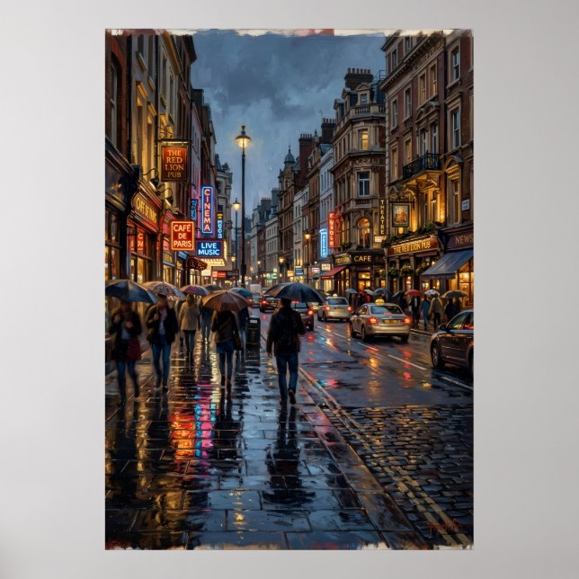 Poster Cartaz de Rua da Cidade Chuvosa | Cena Noturna com (Frente)