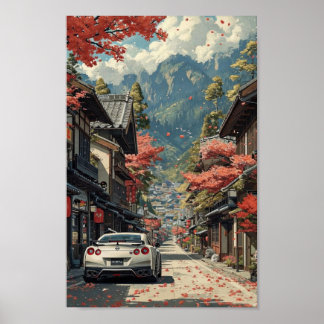 Poster Cartaz de Rua de Outono Japonesa com Carro Esporti