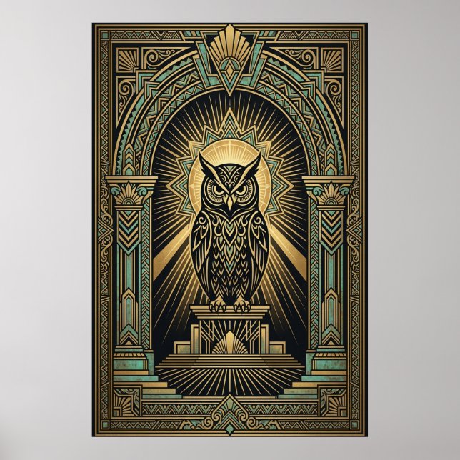 Poster Cartaz de Sabedoria de Coruja Art Déco | Geométric (Frente)