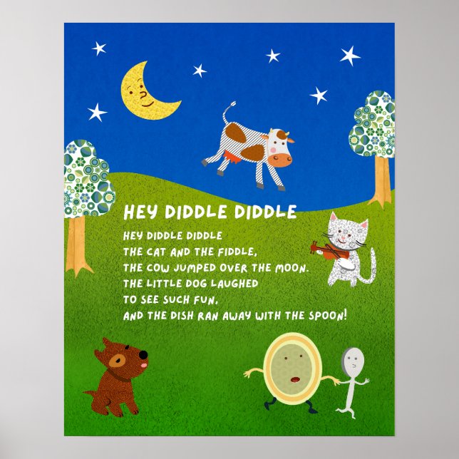 Poster Cartaz de Sala de Aula da Rima Infantil Hey Diddle (Frente)
