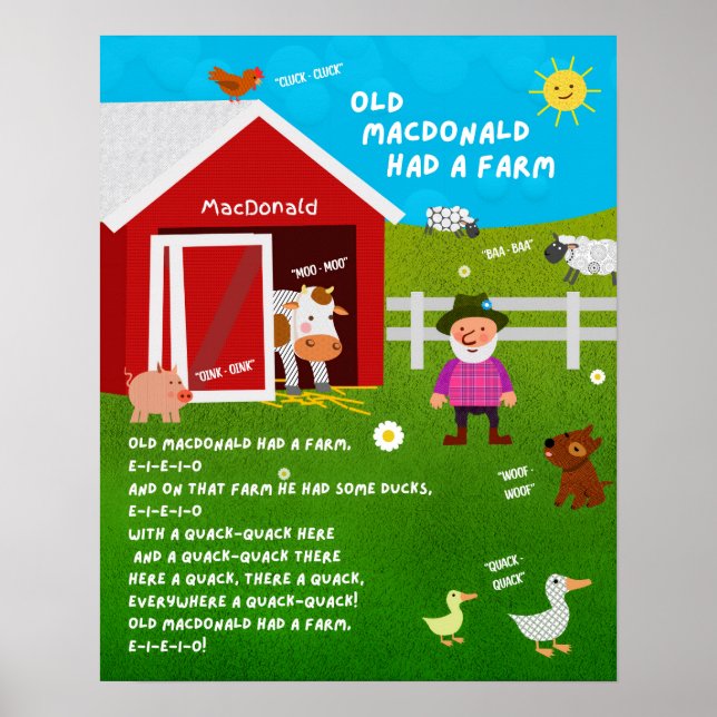 Poster Cartaz de Sala de Aula da Rima Infantil Old MacDon (Frente)