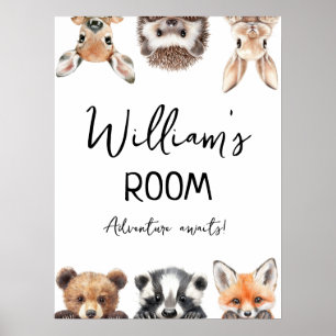 Poster Cartaz de Sala de Bebê com Animais da Floresta Fof