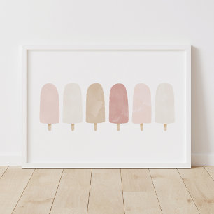 Poster Cartaz de Sala de Meninas com Picolés em Aquarela 