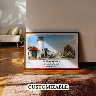 Poster Cartaz de Santa Bárbara Califórnia, Aquarela, Cust