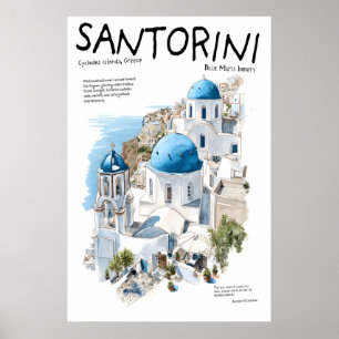 Poster Cartaz de Santorini Grécia Igrejas de Cúpula Azul