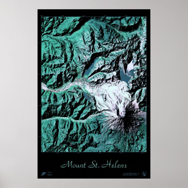 Poster Cartaz de satélite do Monte St. Helens Washington (Frente)