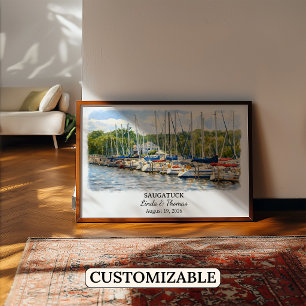 Poster Cartaz de Saugatuck Michigan, Aquarela, Personaliz