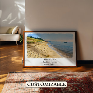 Poster Cartaz de Saugatuck Michigan, Aquarela, Personaliz