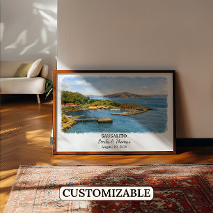 Poster Cartaz de Sausalito Califórnia, Aquarela, Personal