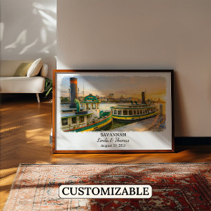 Poster Cartaz de Savannah Geórgia, Aquarela, Personalizad