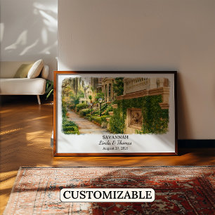 Poster Cartaz de Savannah Geórgia, Aquarela, Personalizad