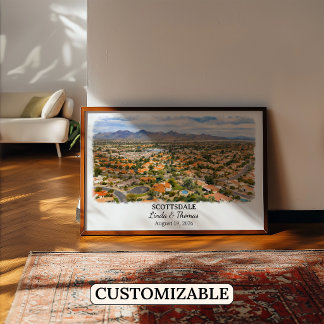 Poster Cartaz de Scottsdale Arizona, Aquarela, Personaliz