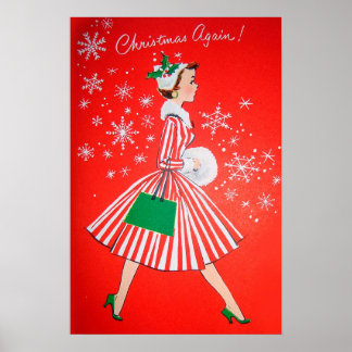 Poster Cartaz de senhora de Natal retrô vintage