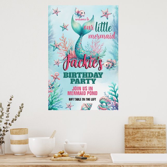 Poster Cartaz de Sereia Colorido e Fofo (Cozinha)