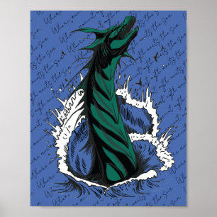 Poster Cartaz de Serpente Monstro do Mar Verde Ondas do O