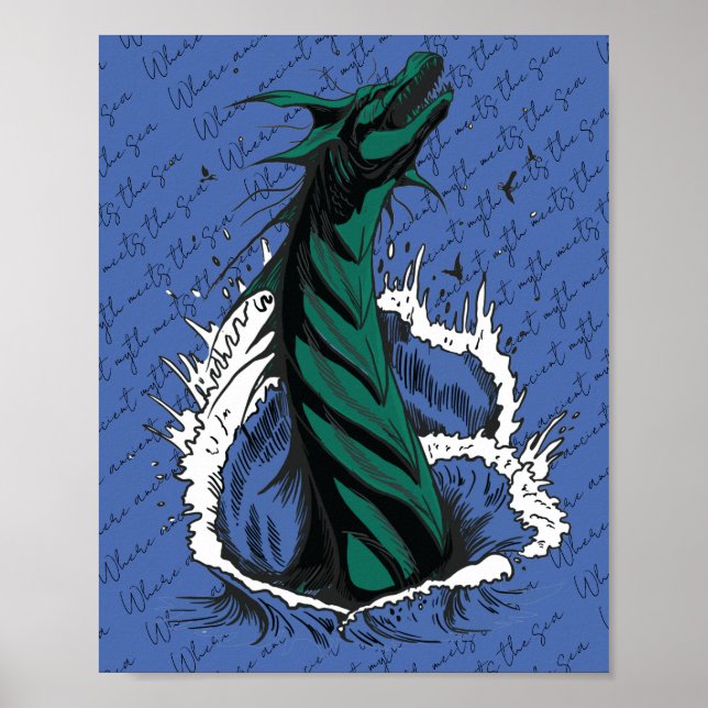 Poster Cartaz de Serpente Monstro do Mar Verde Ondas do O (Frente)