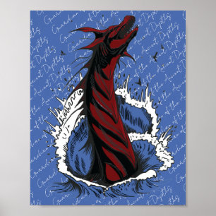 Poster Cartaz de Serpente Monstro do Mar Vermelho Ondas d