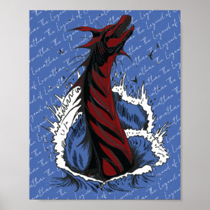 Poster Cartaz de Serpente Monstro do Mar Vermelho Ondas d