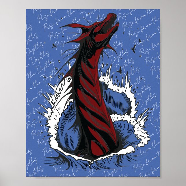 Poster Cartaz de Serpente Monstro do Mar Vermelho Ondas d (Frente)