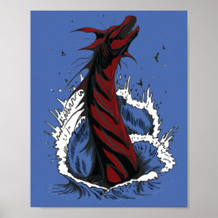 Poster Cartaz de Serpente Monstro do Mar Vermelho Ondas d