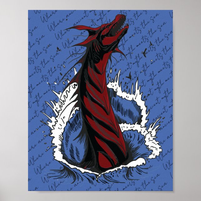 Poster Cartaz de Serpente Monstro do Mar Vermelho Ondas d (Frente)