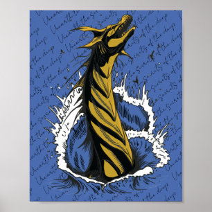 Poster Cartaz de Serpente Monstro Marinho Dourado Ondas d