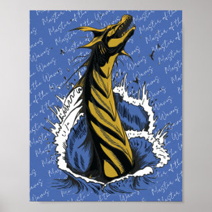 Poster Cartaz de Serpente Monstro Marinho Dourado Ondas d