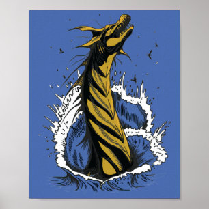 Poster Cartaz de Serpente Monstro Marinho Dourado Ondas d