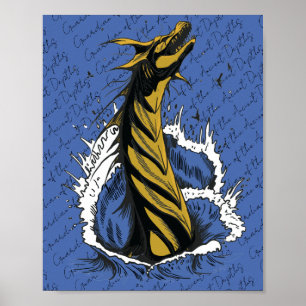Poster Cartaz de Serpente Monstro Marinho Dourado Ondas d