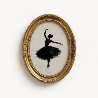 Poster Cartaz de Silhueta de Bailarina com Tinta Lavada