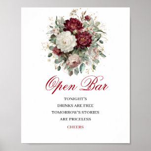 Poster Cartaz de Sinal de Bar Aberto de Casamento Boho Bl