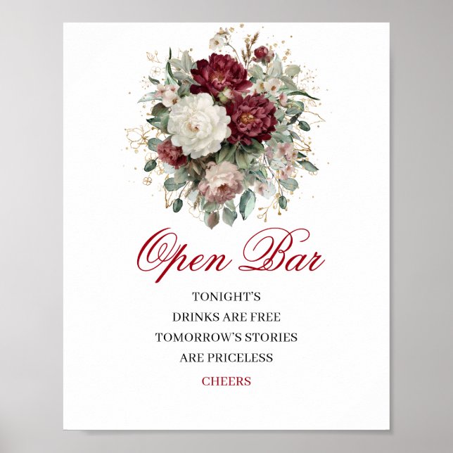Poster Cartaz de Sinal de Bar Aberto de Casamento Boho Bl (Frente)
