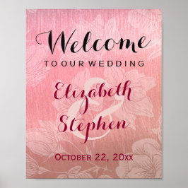 Poster Cartaz de Sinal de Casamento Floral em Rosa Dourad