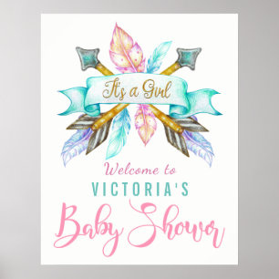 Poster Cartaz de Sinal de Chuveiro de Bebê com Seta de Pe