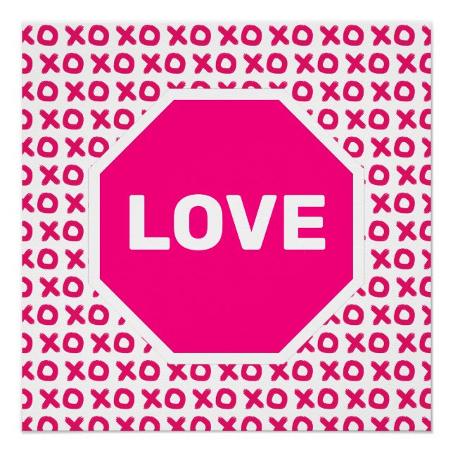 Póster Cartaz de Sinal de Parar de Amor Rosa (Frente)